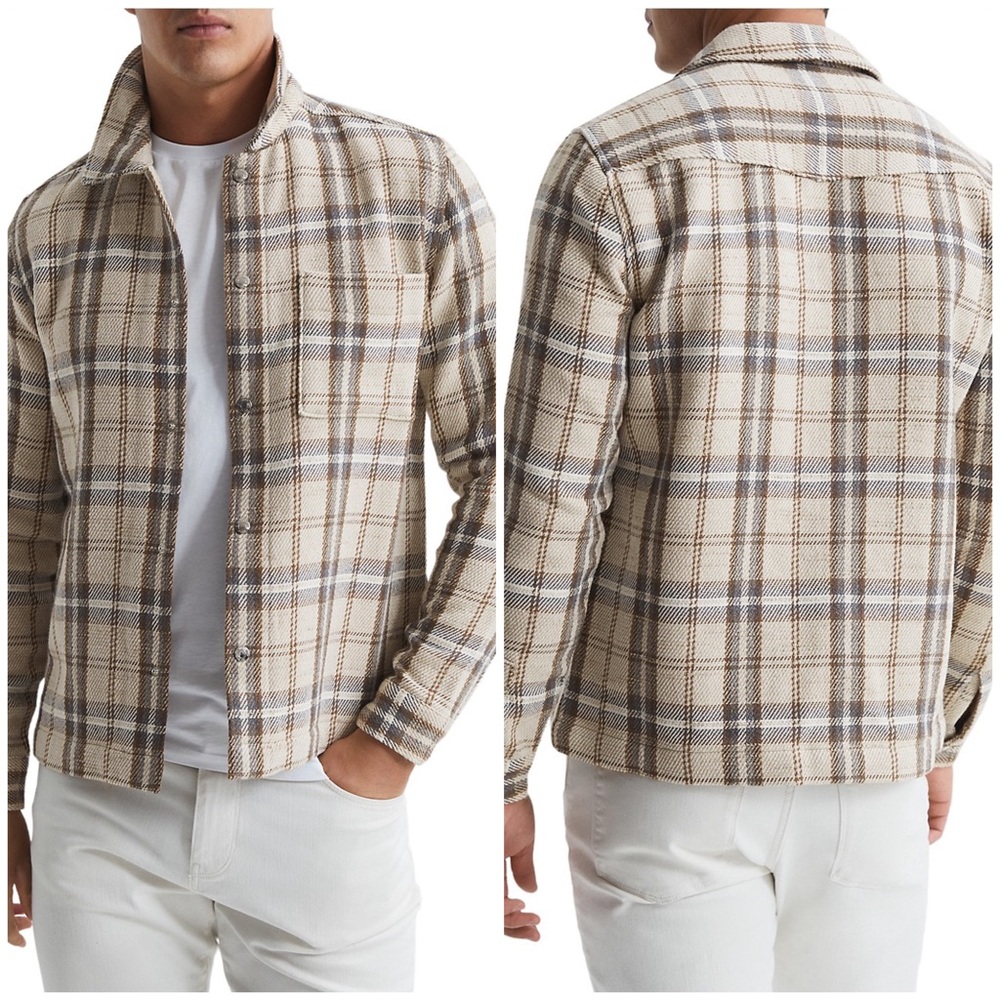 Reiss Mens sz M Bonsoir Checkered Button Up Plaid Long Sleeve shirt